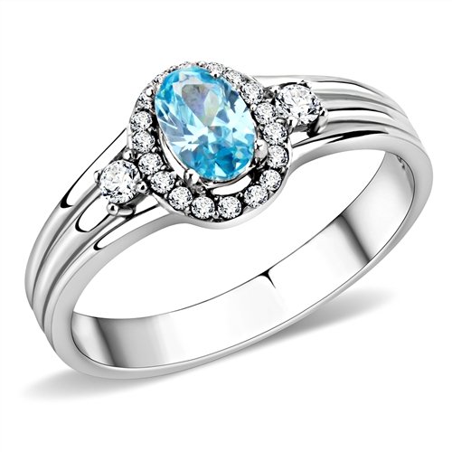 Jewellery Kingdom Blue Topaz Oval Cubic Zirconia Ladies Ring (Silver) - Rings - British D'sire