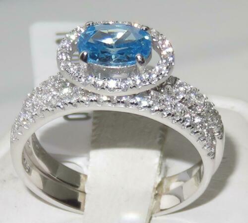 Jewellery Kingdom Blue Topaz Oval Sterling Silver Engagement Wedding Ladies Silver Ring Set Secondary image