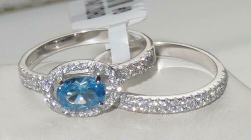 Jewellery Kingdom Blue Topaz Oval Sterling Silver Engagement Wedding Ladies Silver Ring Set - Jewelry Rings - British D'sire Main image