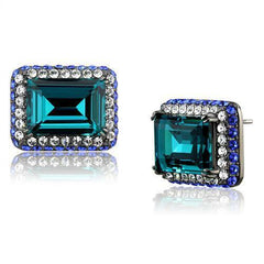 Jewellery Kingdom Blue Zircon Asscher Stainless Steel Ladies 4CT Per Ear Classy Stud Earring - Earrings - British D'sire