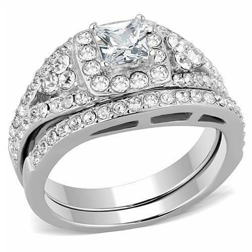 Jewellery Kingdom Bridal Set Sterling Silver Cluster Platinum Finish Engagement and Wedding Ring - Jewelry Rings - British D'sire Main image