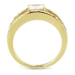 Jewellery Kingdom Burnt Orange Cubic Zirconia Emerald Cut 18KT Stainless Steel Ladies Princess Ring (Gold) - Jewelry Rings - British D'sire