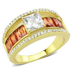 Jewellery Kingdom Burnt Orange cz Emerald Cut 18KT Stainless Steel Ladies Princess Ring (Gold) - Jewelry Rings - British D'sire