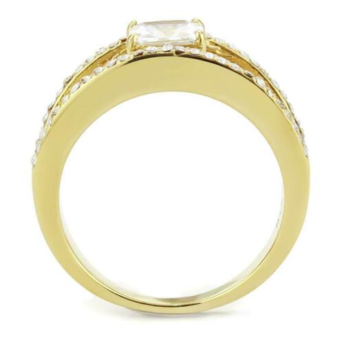 Jewellery Kingdom Burnt Orange cz Emerald Cut 18KT Stainless Steel Ladies Princess Ring (Gold) - Jewelry Rings - British D'sire