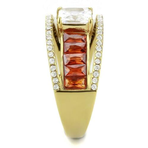 Jewellery Kingdom Burnt Orange cz Emerald Cut 18KT Stainless Steel Ladies Princess Ring (Gold) - Jewelry Rings - British D'sire