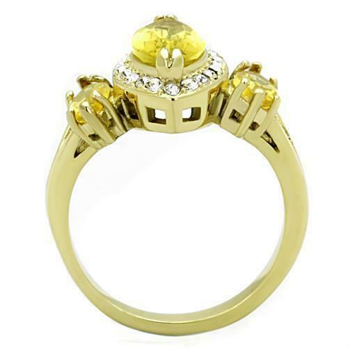 Jewellery Kingdom Canary Yellow CZ Steel 4 CT Three Stone Ladies Marquise Gold Ring Secondary image