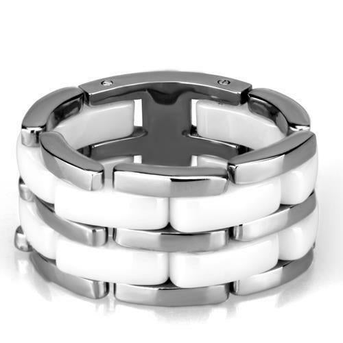 Jewellery Kingdom Ceramic Stainless Steel Wide Movable Silver Ladies Band Ring (White) - Rings - British D'sire