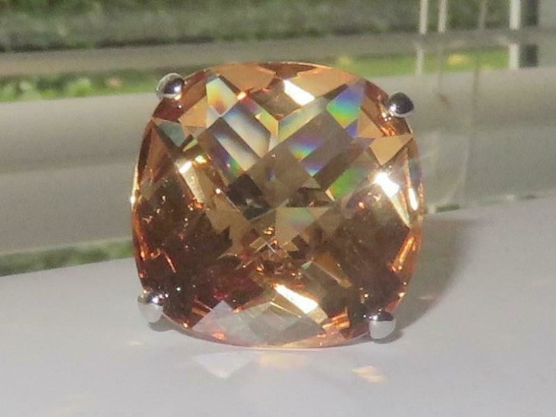 Jewellery Kingdom Champagne Cocktail Ladies Cushion Cut 20ct Rhodium Statement Ring (Brown) - Jewelry Rings - British D'sire Main image
