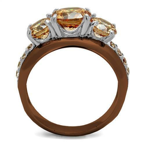 Jewellery Kingdom Champagne Coffee Stainless Steel 4 CT Ladies Three Stone Ring (Brown) - Rings - British D'sire Main image