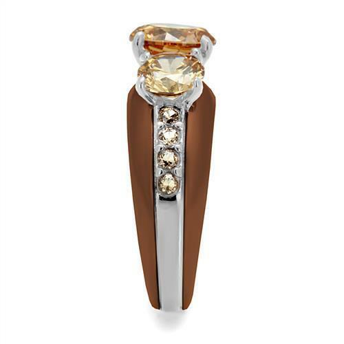 Jewellery Kingdom Champagne Coffee Stainless Steel 4 CT Ladies Three Stone Ring (Brown) Secondary image