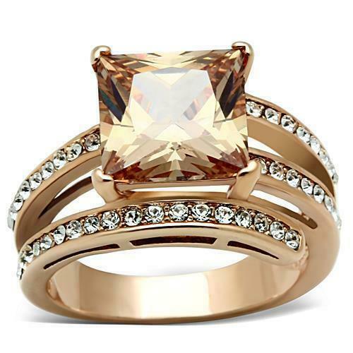 Jewellery Kingdom Champagne Princess Cut Cubic Zirconia Ring (Gold) - Rings - British D'sire