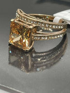 Jewellery Kingdom Champagne Princess Cut Cubic Zirconia Ring (Gold) - Rings - British D'sire