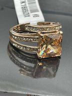 Jewellery Kingdom Champagne Princess Cut Cubic Zirconia Ring (Gold) - Rings - British D'sire