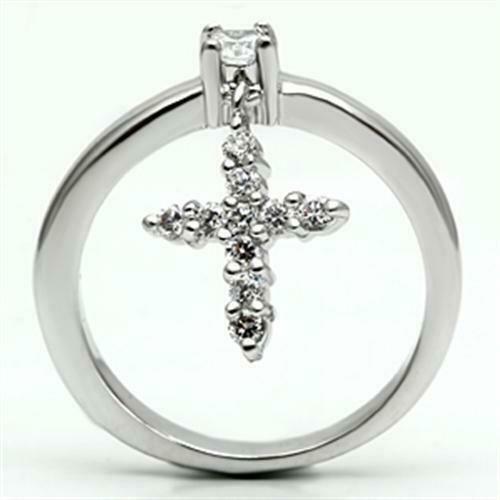 Jewellery Kingdom Charm Cross Ladies Dangle Solitaire Simulated Diamonds Clear Designer Ring - Jewelry Rings - British D'sire