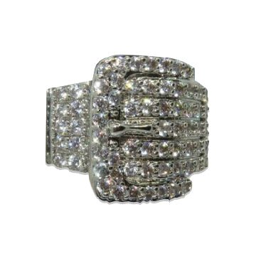 Jewellery Kingdom Chunky Rhodium Cubic Zirconia Cocktail Dress Ladies Buckle Ring (Silver) - Jewelry Rings - British D'sire Main image