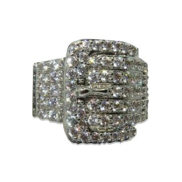Jewellery Kingdom Chunky Rhodium Cubic Zirconia Cocktail Dress Ladies Buckle Ring (Silver) - Jewelry Rings - British D'sire