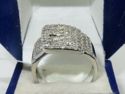 Jewellery Kingdom Chunky Rhodium Cubic Zirconia Cocktail Dress Ladies Buckle Ring (Silver) - Jewelry Rings - British D'sire
