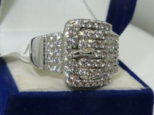 Jewellery Kingdom Chunky Rhodium Cubic Zirconia Cocktail Dress Ladies Buckle Ring (Silver) - Jewelry Rings - British D'sire
