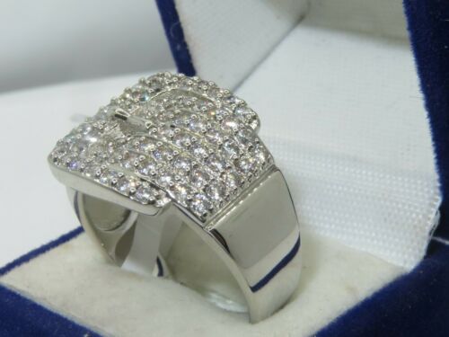 Jewellery Kingdom Chunky Rhodium Cubic Zirconia Cocktail Dress Ladies Buckle Ring (Silver) - Jewelry Rings - British D'sire