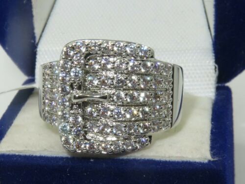 Jewellery Kingdom Chunky Rhodium Cubic Zirconia Cocktail Dress Ladies Buckle Ring Secondary image