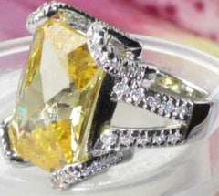 Jewellery Kingdom Citrine Emerald Cut Cocktail Cubic Zirconia 18 Carat Ladies Ring (Sterling Silver) - Rings - British D'sire
