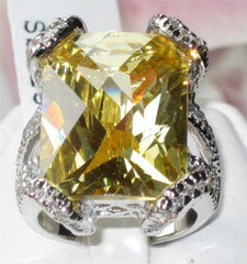 Jewellery Kingdom Citrine Emerald Cut Cocktail Cubic Zirconia 18 Carat Ladies Ring (Sterling Silver) - Rings - British D'sire