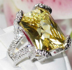 Jewellery Kingdom Citrine Emerald Cut Cocktail Cubic Zirconia 18 Carat Ladies Ring (Sterling Silver) - Rings - British D'sire