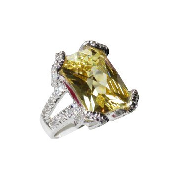 Jewellery Kingdom Citrine Emerald Cut Cocktail Cubic Zirconia 18 Carat Ladies Ring (Sterling Silver) - Rings - British D'sire Main image