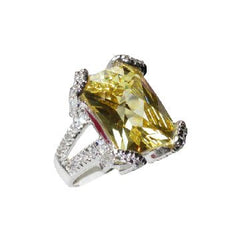 Jewellery Kingdom Citrine Emerald Cut Cocktail Cubic Zirconia 18 Carat Ladies Ring (Sterling Silver) - Rings - British D'sire