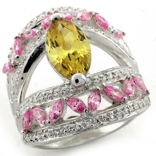 Jewellery Kingdom Citrine Sapphire Marquise Sterling Silver CZ Cocktail Ladies Pink Ring - Jewelry Rings - British D'sire