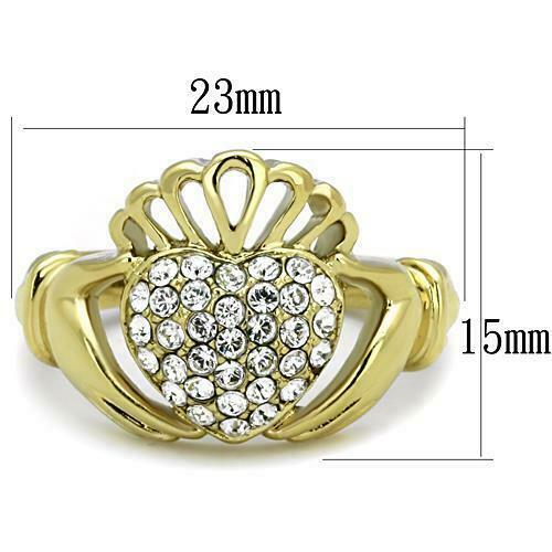 Jewellery Kingdom Claddagh 18KT Cubic zirconia Steel Ladies Heart Ring (Gold) Secondary image