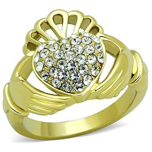 Jewellery Kingdom Claddagh 18KT Cubic zirconia Steel Ladies Heart Ring (Gold) - Jewelry Rings - British D'sire Main image