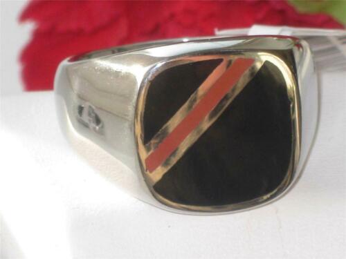 Jewellery Kingdom Classic Black & Red Stripe Stainless Steel Pinky No Stone Mens Signet Ring - Mens Fine Jewellery - British D'sire