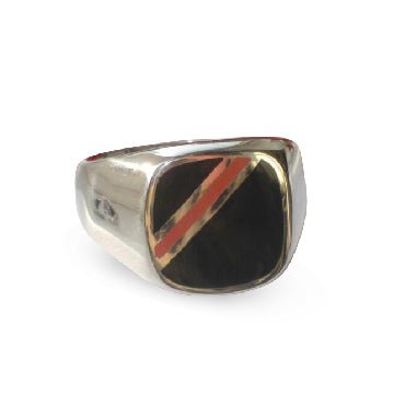 Jewellery Kingdom Classic Black & Red Stripe Stainless Steel Pinky No Stone Mens Signet Ring - Mens Fine Jewellery - British D'sire