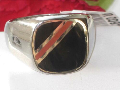 Jewellery Kingdom Classic Black & Red Stripe Stainless Steel Pinky No Stone Mens Signet Ring - Mens Fine Jewellery - British D'sire