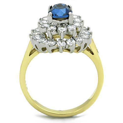 Jewellery Kingdom Cluster Cubic Zirconia Blue Dress Oval Blue Ladies Gold Sapphire Ring - Jewelry Rings - British D'sire Main image