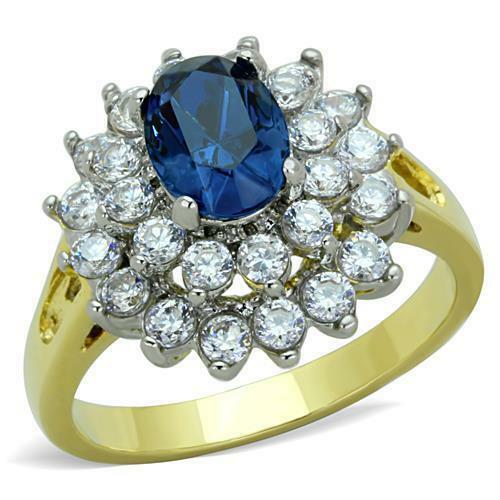 Jewellery Kingdom Cluster Cubic Zirconia Blue Dress Oval Blue Ladies Gold Sapphire Ring - Jewelry Rings - British D'sire