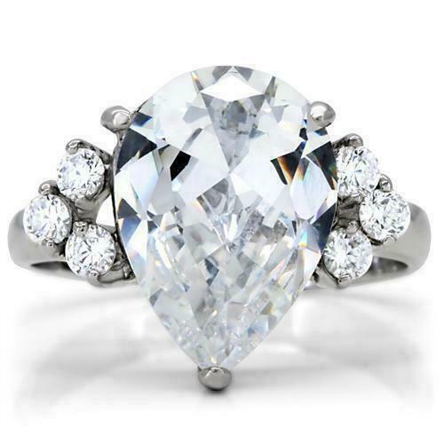 Jewellery Kingdom Cocktail 6 CT Cubic Zirconia Clear Stainless Steel Silver Sparkling Ladies Pear Ring Secondary image