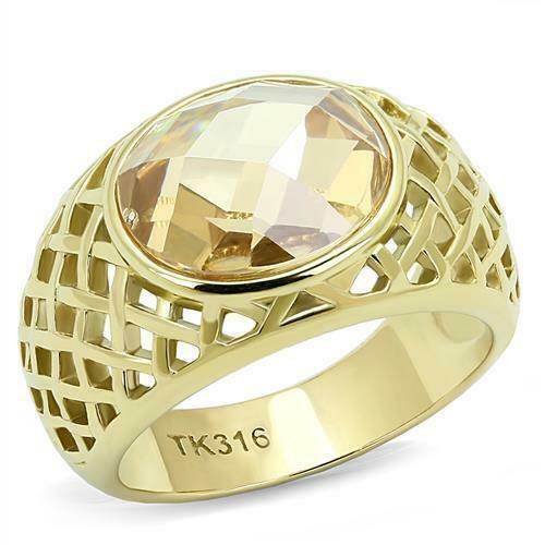 Jewellery Kingdom Cocktail 6CT Brown Cubic Zirconia Steel Ladies Gold Champagne Ring - Jewelry Rings - British D'sire Main image
