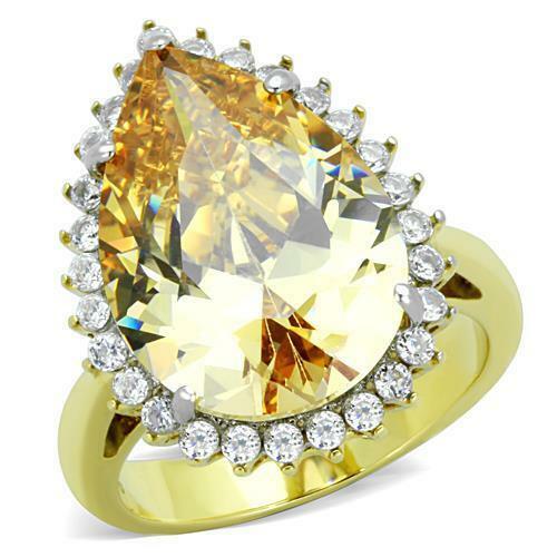 Jewellery Kingdom Cocktail Cubic Zirconia Ladies Pear Champagne Ring (Gold) - Rings - British D'sire Main image