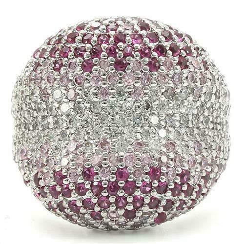 Jewellery Kingdom Cocktail Dome Inverted Cubic Zirconia Silver Rhodium Sparkling Ladies Pink Ring - Jewelry Rings - British D'sire