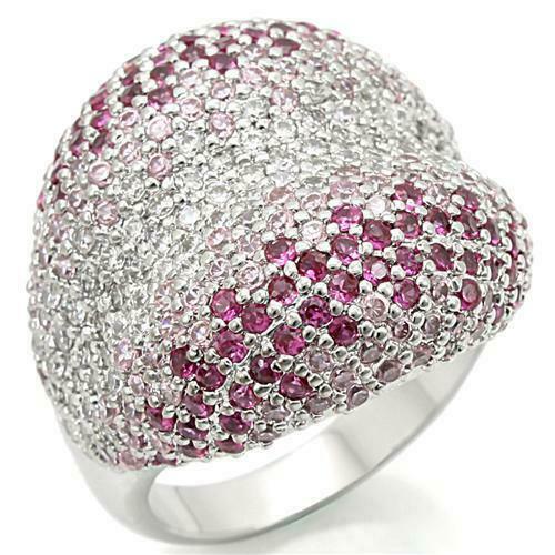 Jewellery Kingdom Cocktail Dome Inverted Cubic Zirconia Silver Rhodium Sparkling Ladies Pink Ring - Jewelry Rings - British D'sire