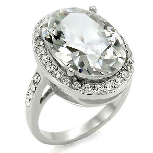 Jewellery Kingdom Cocktail Simulated Diamond Sparkling Stainless Steel Ladies Oval Ring - Jewelry Rings - British D'sire