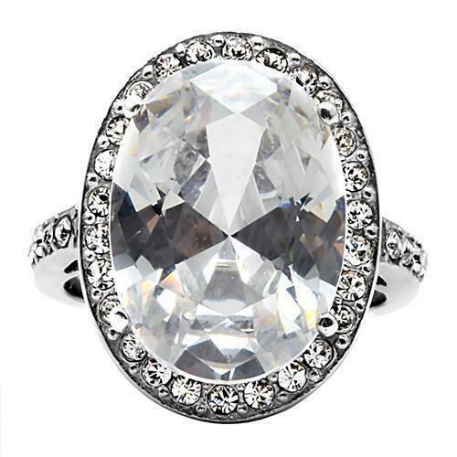 Jewellery Kingdom Cocktail Simulated Diamond Sparkling Stainless Steel Ladies Oval Ring - Jewelry Rings - British D'sire