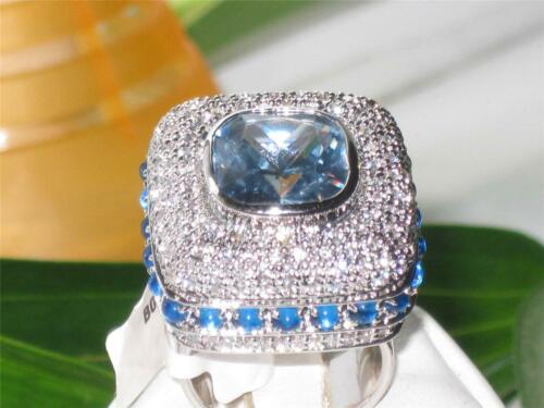 Jewellery Kingdom Cocktail Spinel Pave Cubic Zirconia Silver Rhodium Ladies Blue Topaz Ring Secondary image