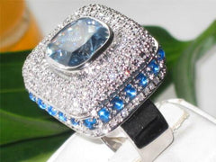 Jewellery Kingdom Cocktail Spinel Pave Cubic Zirconia Silver Rhodium Ladies Blue Topaz Ring - Jewelry Rings - British D'sire