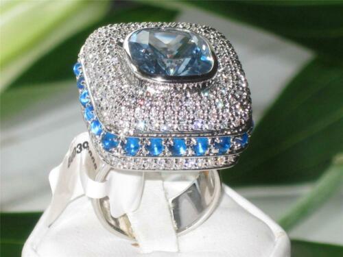 Jewellery Kingdom Cocktail Spinel Pave Cubic Zirconia Silver Rhodium Ladies Blue Topaz Ring - Jewelry Rings - British D'sire