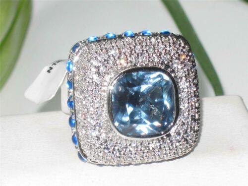 Jewellery Kingdom Cocktail Spinel Pave Cubic Zirconia Silver Rhodium Ladies Blue Topaz Ring - Jewelry Rings - British D'sire