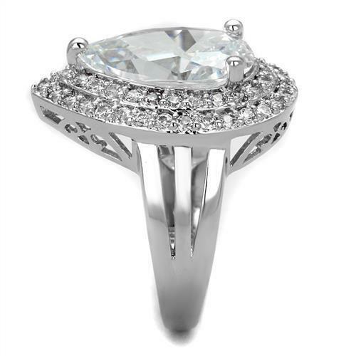 Jewellery Kingdom Cocktail Super Sparkling Cubic Zirconia Silver Rhodium 12CT Ladies Pear Ring - Jewelry Rings - British D'sire Main image