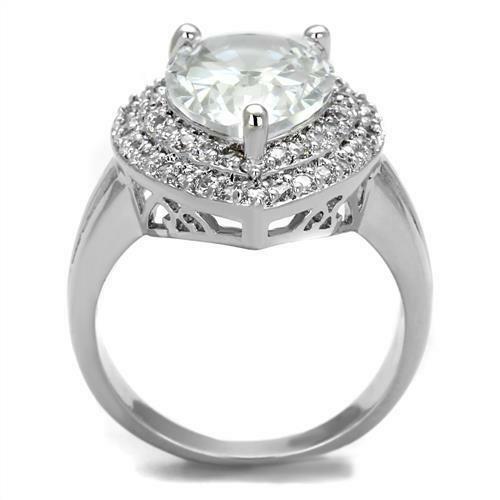 Jewellery Kingdom Cocktail Super Sparkling Cubic Zirconia Silver Rhodium 12CT Ladies Pear Ring - Jewelry Rings - British D'sire